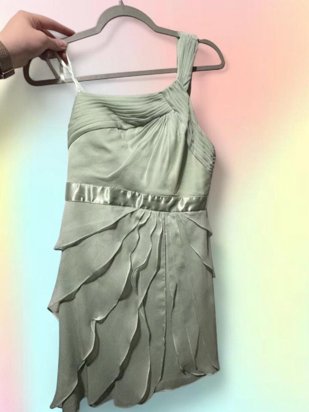 Adrianna Papell One-Shoulder Sage Green Cocktail Dress